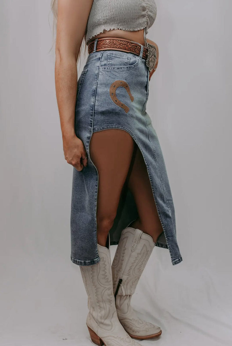 Twisted T Western & More Horse Shoe Cut Out Denim Skirt