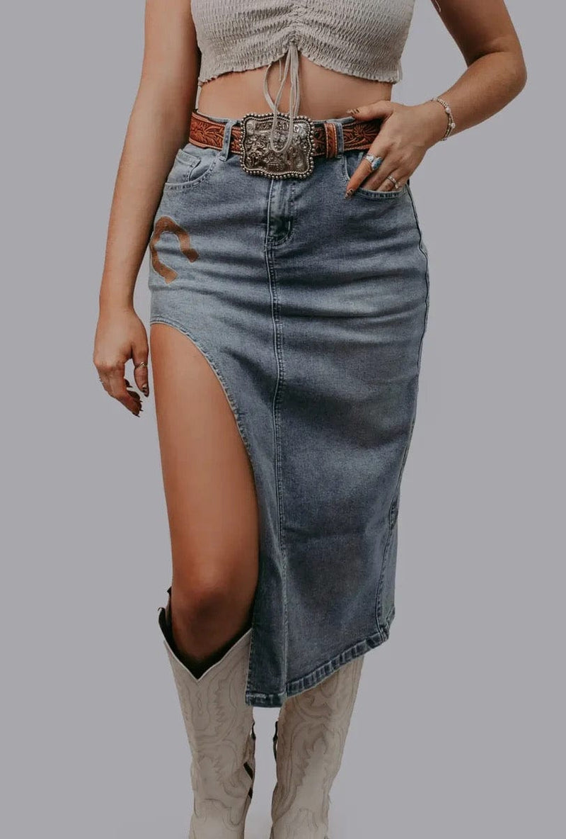 Twisted T Western & More Horse Shoe Cut Out Denim Skirt