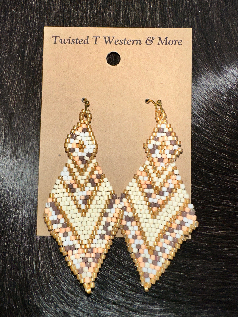 Twisted T Western & More Ivory Diamond Seed Bead Earrings