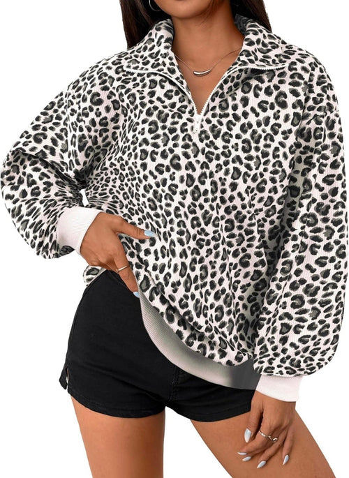 Twisted T Western & More Leopard Corduroy Half-Zip Pullover | White