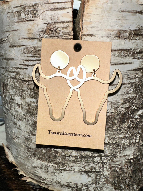 Twisted T Western & More Matte Gold Steer Head Earrings