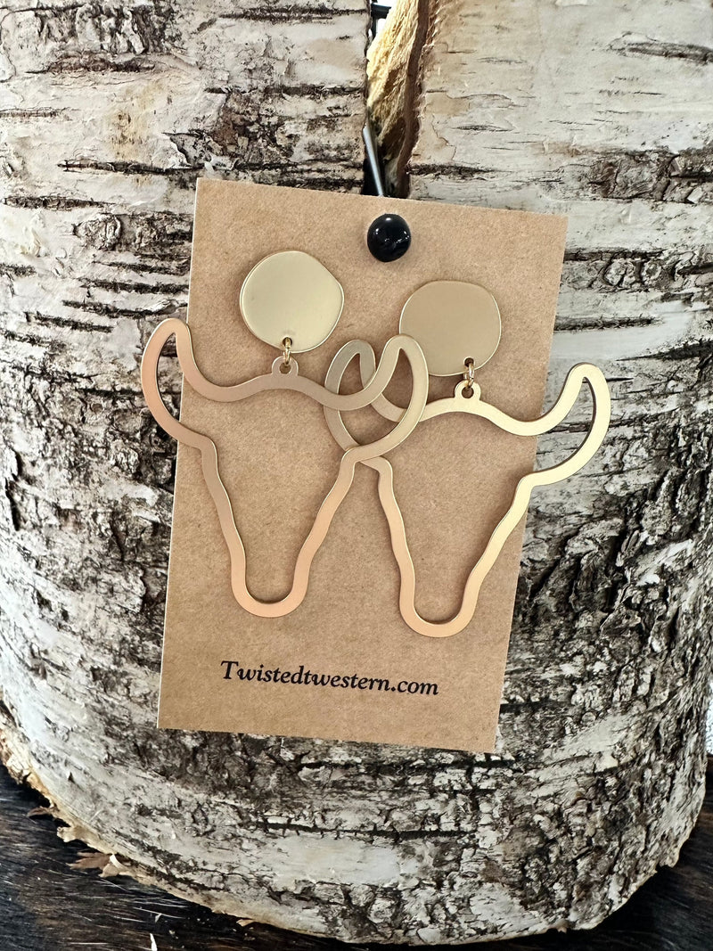 Twisted T Western & More Matte Gold Steer Head Earrings