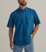 Twisted T Western & More Men's Blue Wrangler® Performance Short Sleeve Shirt in Classic Fit