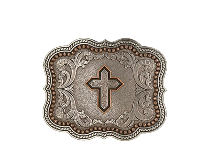 Twisted T Western & More Men’s Scalloped Copper Cross Antique Silver Buckle