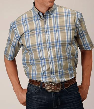 Twisted T Western & More Men's SS Roper Blue Plaid Button