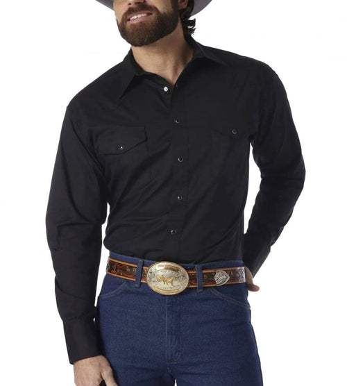 Twisted T Western & More Men’s Wrangler LS Black Western Snap Shirt