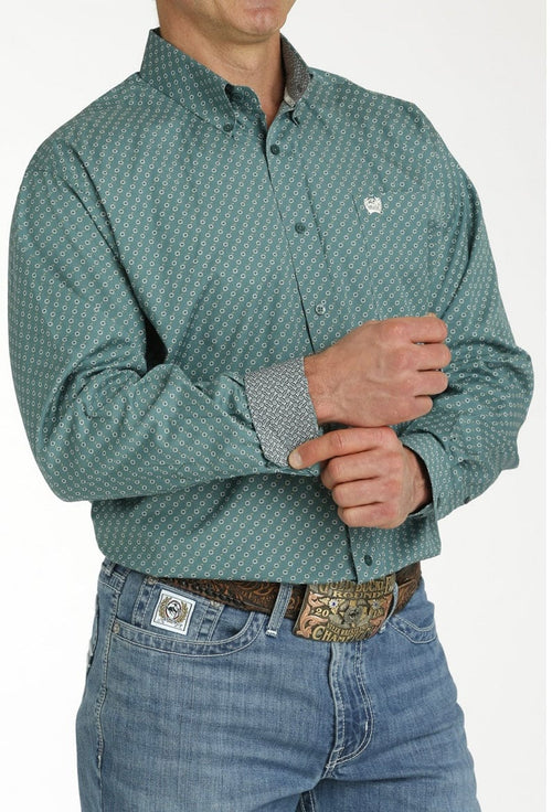 Twisted T Western & More Mens Cinch LS Green Print Shirt