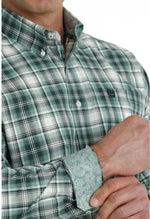 Twisted T Western & More Mens Cinch Turquoise & White Plaid LS Button Down