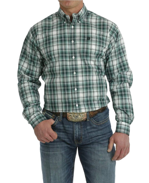 Twisted T Western & More Mens Cinch Turquoise & White Plaid LS Button Down