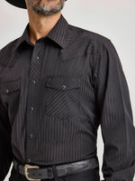 Twisted T Western & More Mens Wrangler Black Stripe Snap Shirt