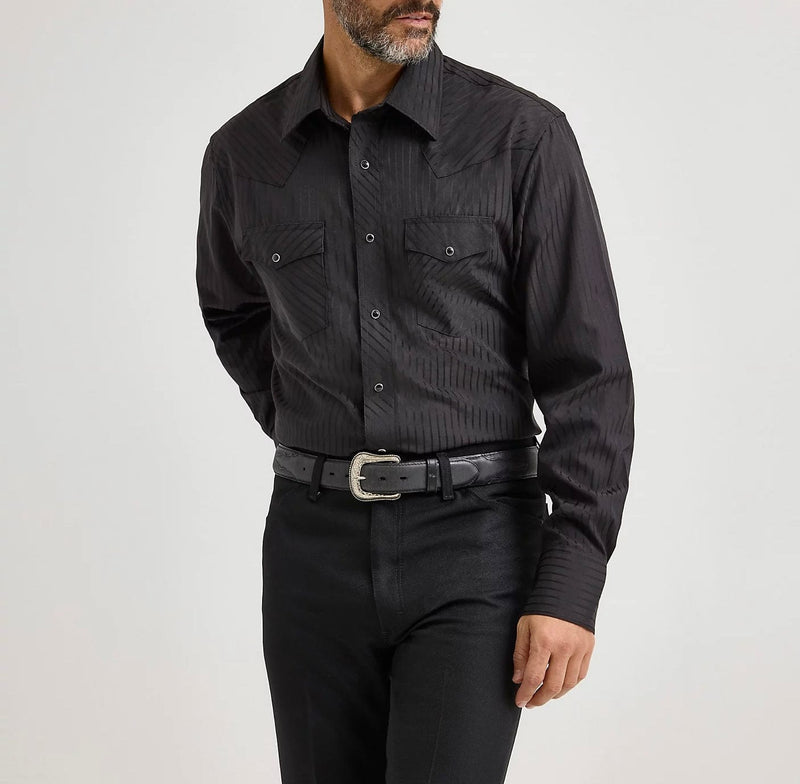 Twisted T Western & More Mens Wrangler Black Stripe Snap Shirt