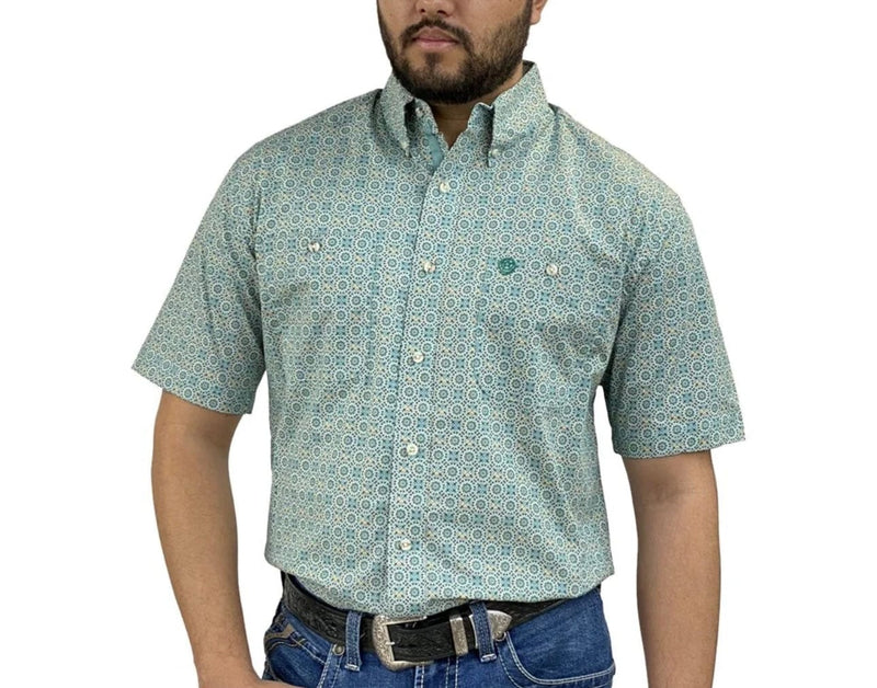 Twisted T Western & More Mens Wrangler George Strait SS Turquoise Print