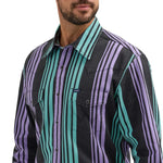 Twisted T Western & More Mens Wrangler Purple/Blue Brushpopper Stripe Vintage LS Shirt