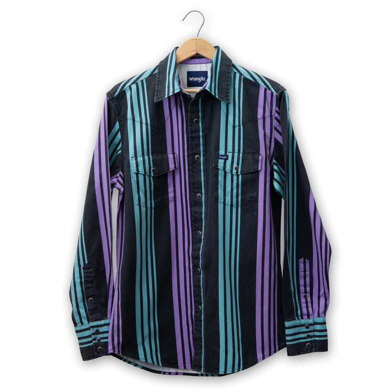 Twisted T Western & More Mens Wrangler Purple/Blue Brushpopper Stripe Vintage LS Shirt