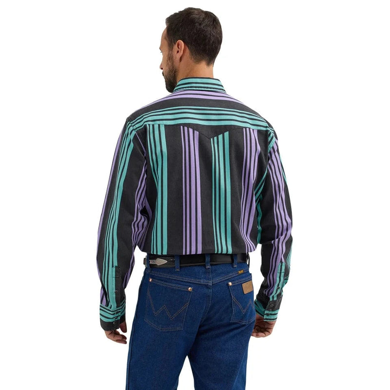 Twisted T Western & More Mens Wrangler Purple/Blue Brushpopper Stripe Vintage LS Shirt