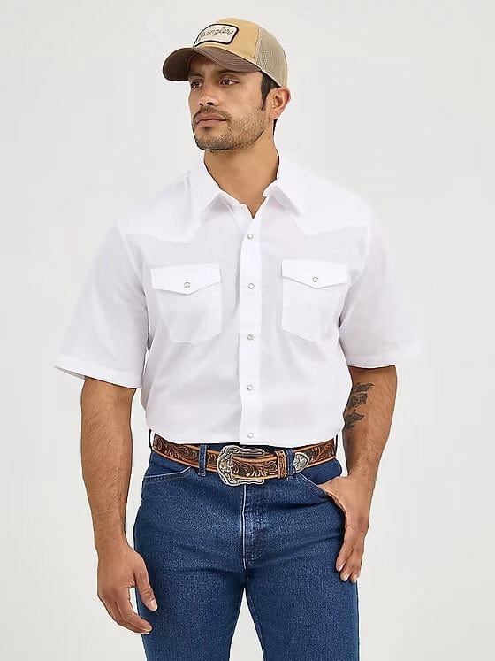 Twisted T Western & More Mens Wrangler SS White Western Snap Shirt