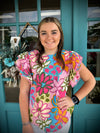 Twisted T Western & More Multicolor Vibrant Floral Print Ruffle Sleeve Blouse