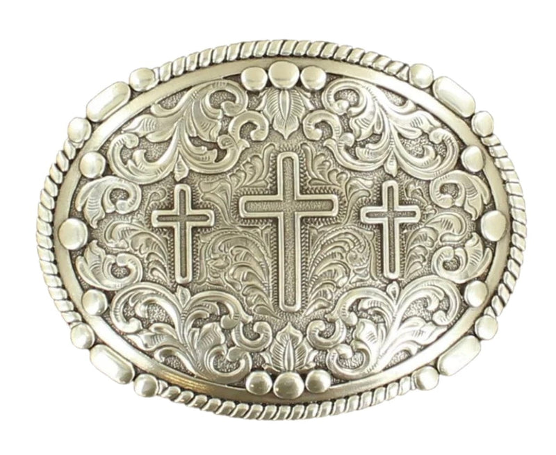 Twisted T Western & More Nocona Silver 3 Cross Oval Belt Buckle