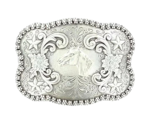 Twisted T Western & More Nocona Silver Floral Horse Buckle