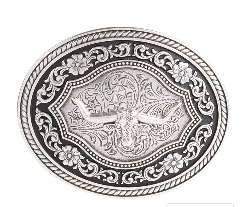 Twisted T Western & More Nocona Silver Longhorn Floral Buckle