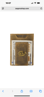 Twisted T Western & More Ole Miss Rebels Vintage Tan Leather Magnetic Front Pocket Wallet
