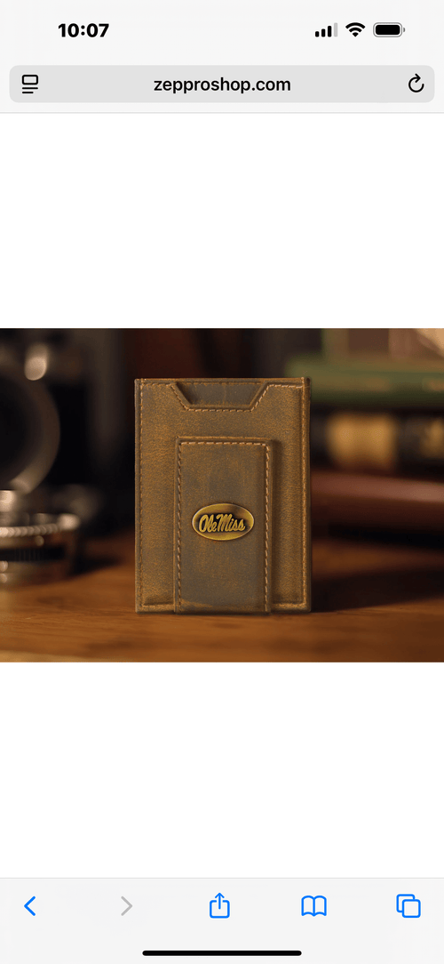 Twisted T Western & More Ole Miss Rebels Vintage Tan Leather Magnetic Front Pocket Wallet