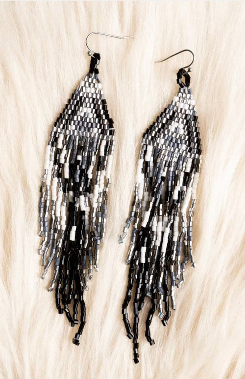 Twisted T Western & More Over the Moon Black Multi Seed Bead Fringed Earrings