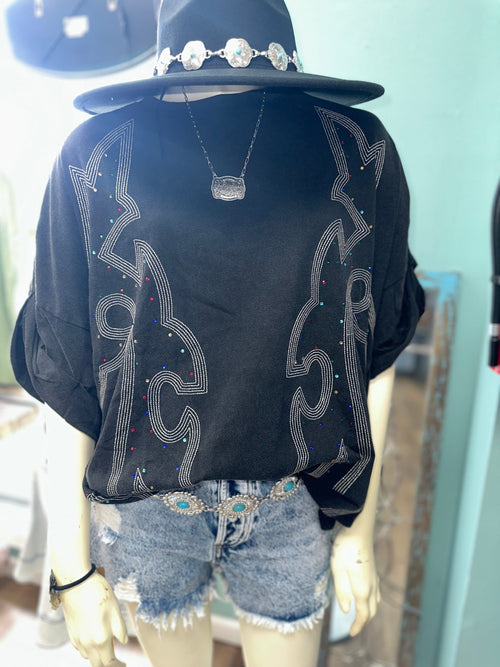 Twisted T Western & More Oversized Studded Boot Stitch Top