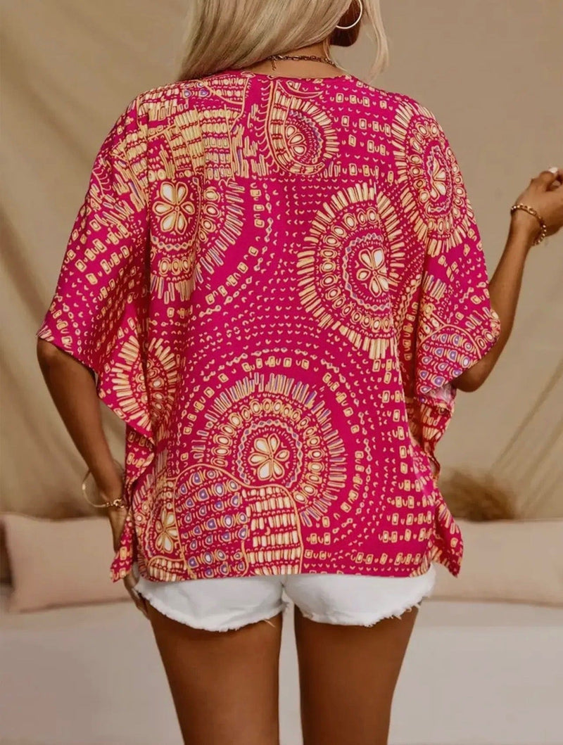 Twisted T Western & More Pink & Yellow Printed V-Neck Top