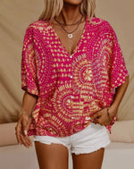 Twisted T Western & More Pink & Yellow Printed V-Neck Top