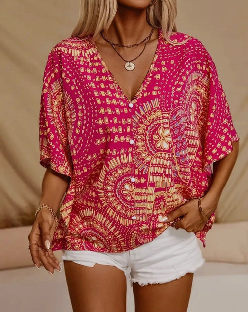 Twisted T Western & More Pink & Yellow Printed V-Neck Top