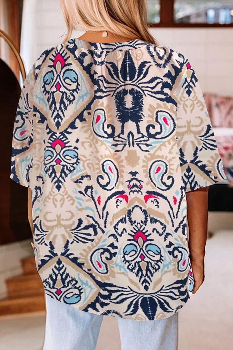 Twisted T Western & More Printed Notched Half Sleeve Blouse