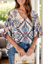 Twisted T Western & More Printed Notched Half Sleeve Blouse