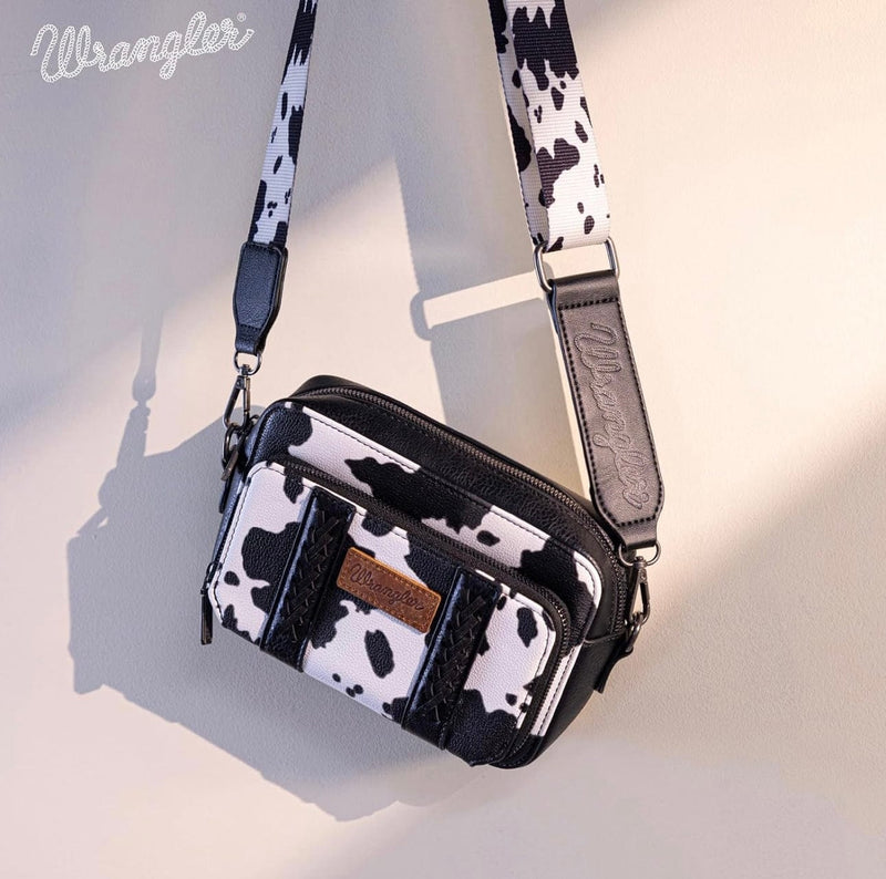 Twisted T Western & More Purses Wrangler Black Cow Print Crossbody Bag