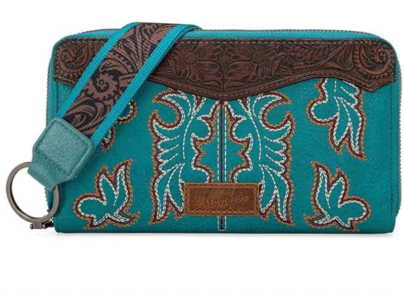 Twisted T Western & More Purses Wrangler Teal Boot Stitch Bifold Wallet