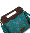 Twisted T Western & More Purses Wrangler Teal Floral Handle & Fringe Boot-Stitch CC Crossbody Bag