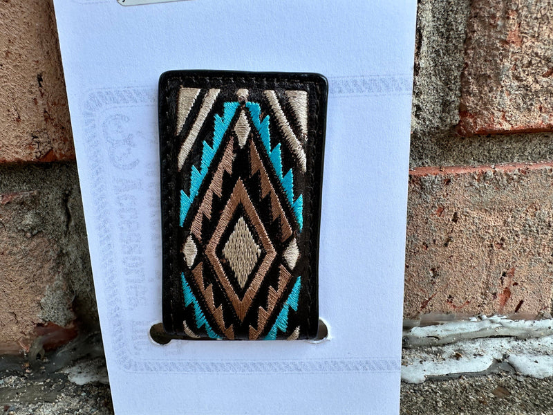 Twisted T Western & More Ranger Belt Company Basketweave and Blue Embroidery Magnetic Money Clip