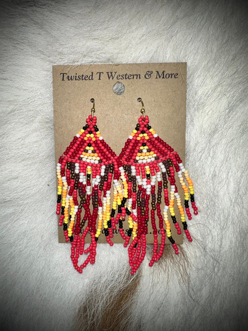 Twisted T Western & More Red Beaded Dangly Earrings