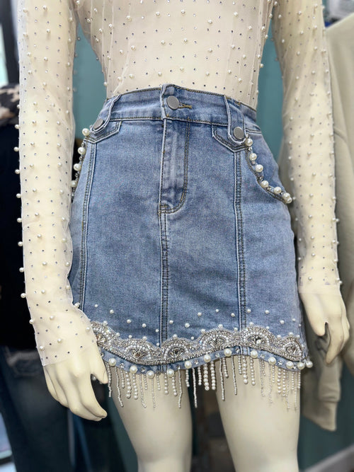 Twisted T Western & More Rhinestone & Pearl Fringe Mini Skirt