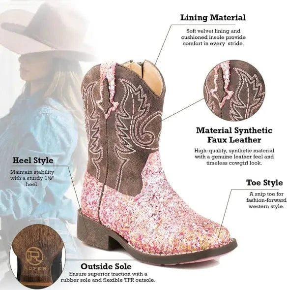 Twisted T Western & More Roper Toddler Glitter Southwest Western Square Toe Boots