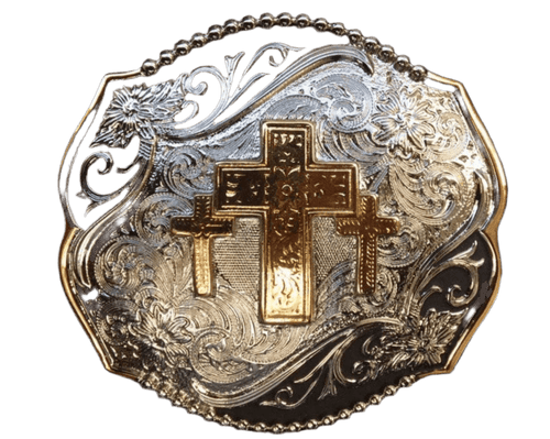 Twisted T Western & More Silver, Gold, and Black Triple Cross Belt Buckle