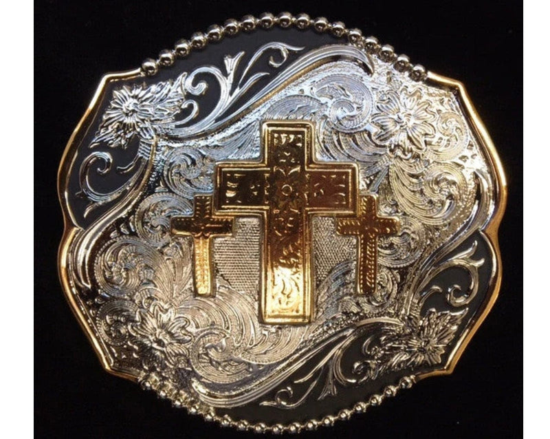 Twisted T Western & More Silver, Gold, and Black Triple Cross Belt Buckle