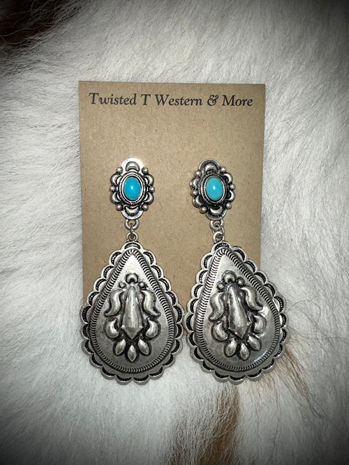 Twisted T Western & More Silver Western Earrings with Turquoise Stone