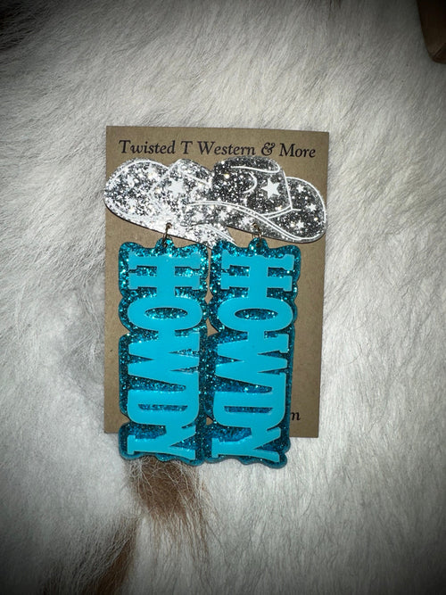 Twisted T Western & More Sparkly “Howdy” Earrings with Cowgirl Hat
