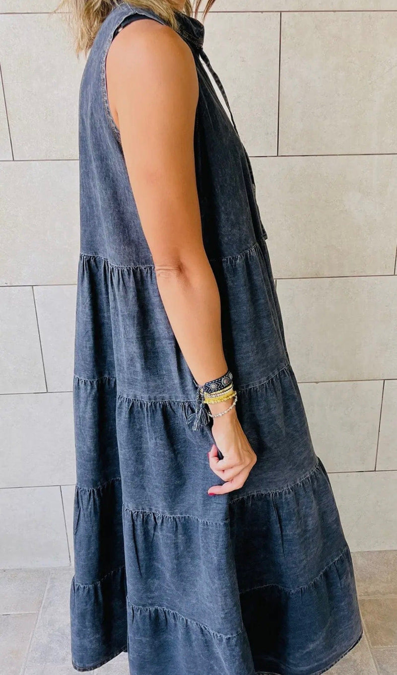 Twisted T Western & More Tiered Chambray Maxi Dress