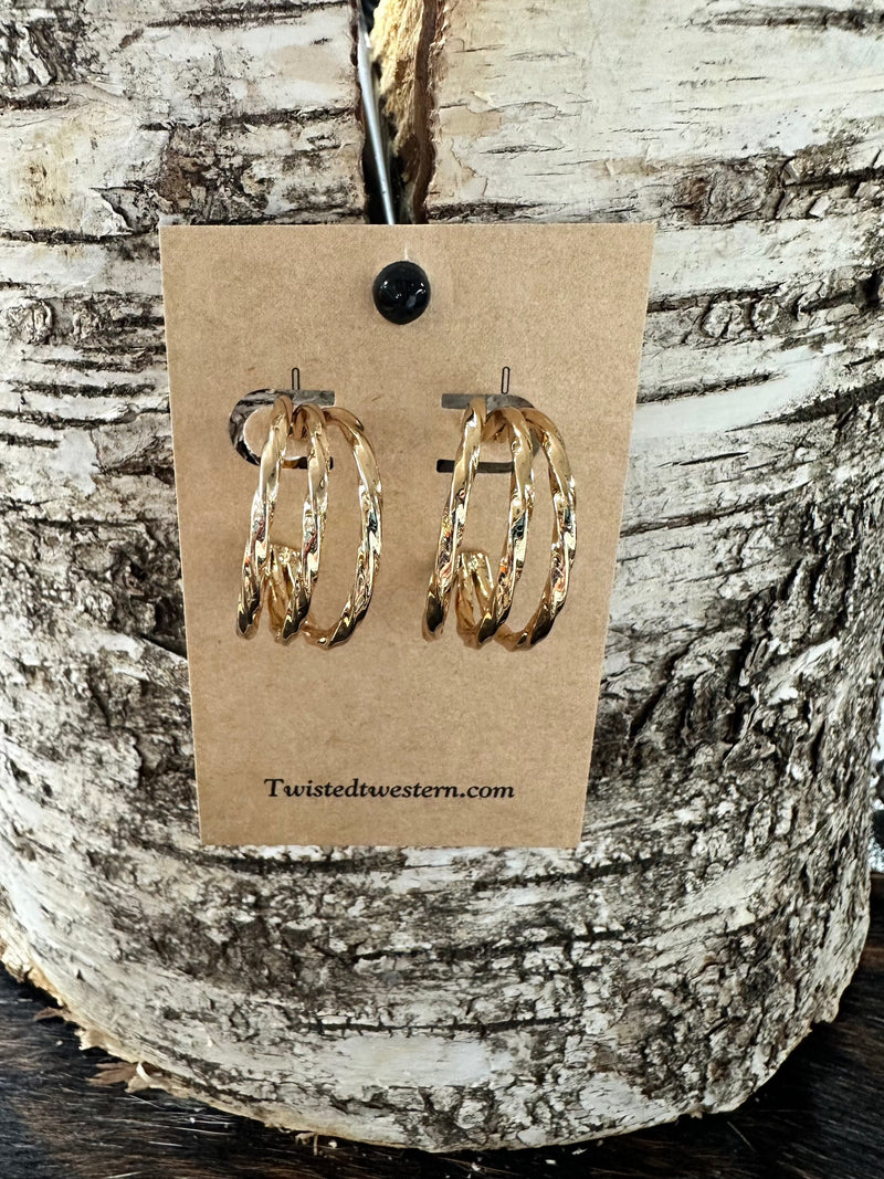 Twisted T Western & More Triple Hoop Gold Earrings