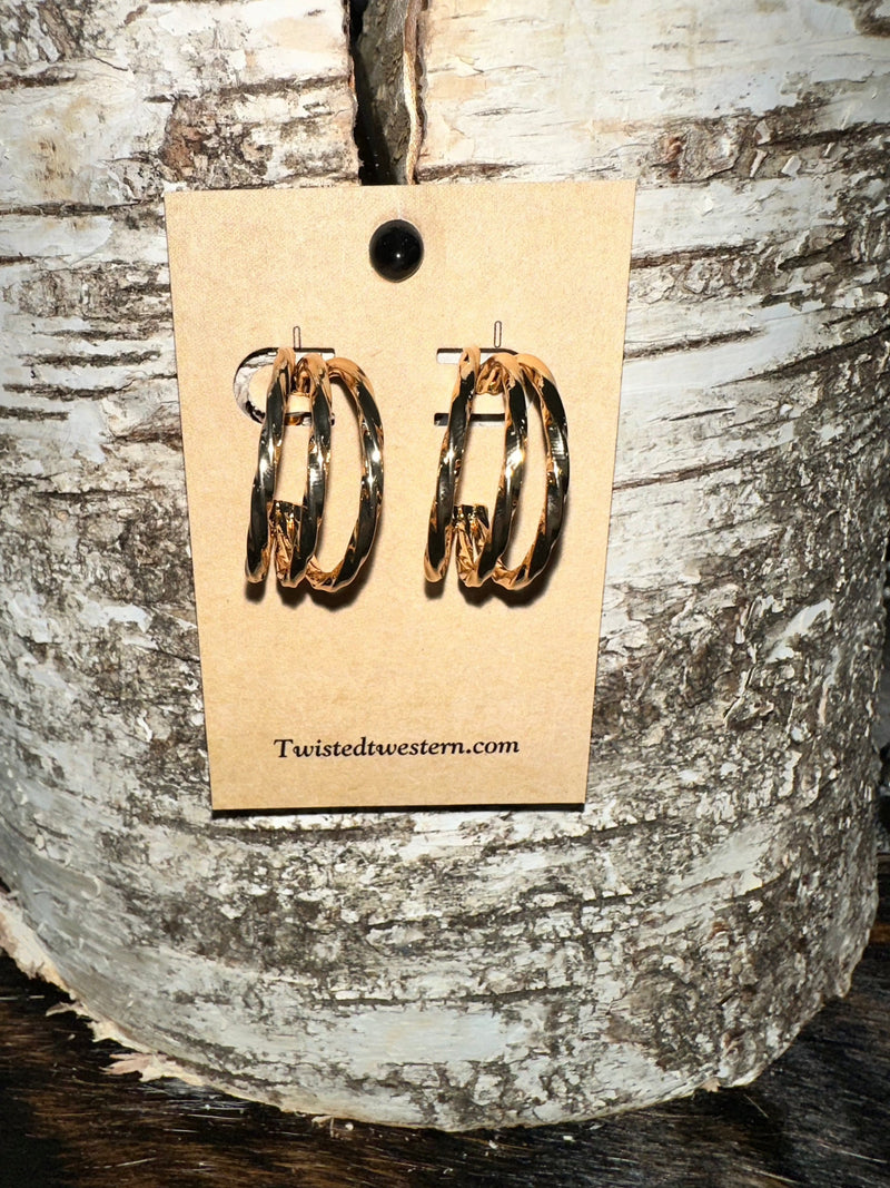 Twisted T Western & More Triple Hoop Gold Earrings