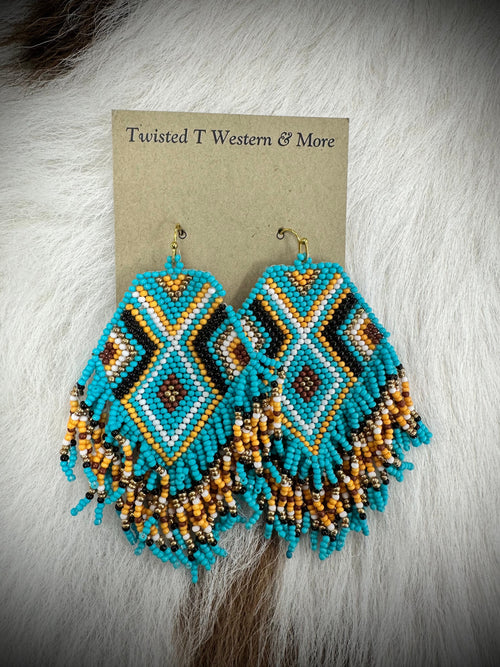 Twisted T Western & More Turquoise Beaded Dangly Earrings