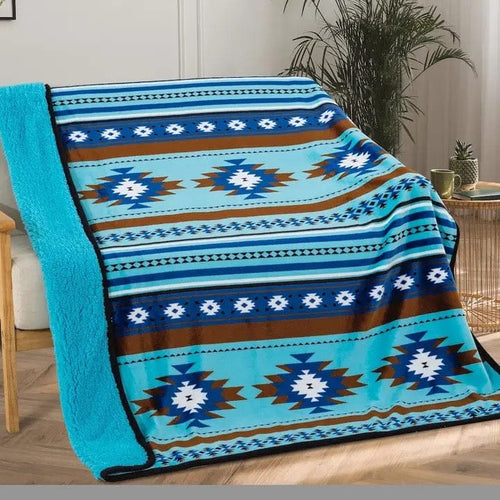 Twisted T Western & More Turquoise Sherpa Throw Blanket