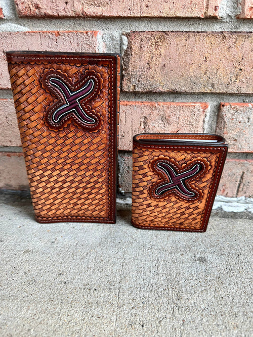 Twisted T Western & More Twisted X Basketweave Wallet with Embroidered Inlay